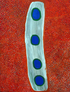 Australian Indigenous (Aboriginal and Torres Strait Islander) artwork by TJIGILA NADA RAWLINS of Mangkaja Artists. The title is 4 Jilas. [163/07] (Atelier Acrylic Paint on 14oz Canvas)