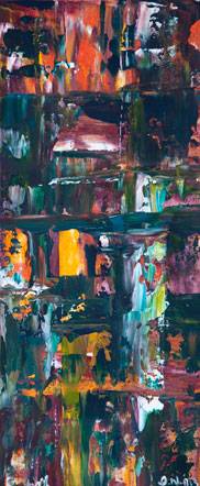 Australian Indigenous (Aboriginal and Torres Strait Islander) artwork by IRENE NAMOK of Lockhart River Artists. The title is Afternoon Shadow in the Forest Full. [in20130604] (Acrylic on Canvas)