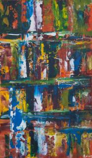 Australian Indigenous (Aboriginal and Torres Strait Islander) artwork by IRENE NAMOK of Lockhart River Artists. The title is Afternoon Sun. [in20130802] (Acrylic on Canvas)