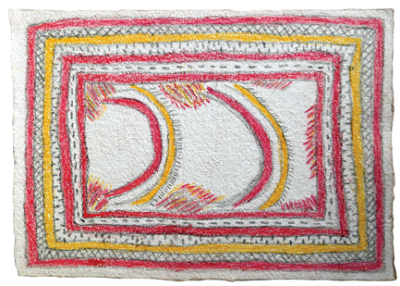 Australian Indigenous (Aboriginal and Torres Strait Islander) artwork by FATE SAVARI (ISAWDI) of Omie Artists. The title is Ajivé aviné - All the different bright lights shining around the Moon. [14-211] (Pencil and Ink on Paper)