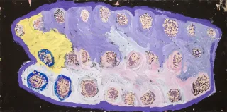 Australian Indigenous (Aboriginal and Torres Strait Islander) artwork by NOLA YURNANGURNU CAMPBELL of Warakurna Artists. The title is All of Patjarr. [202-19] (Acrylic on Canvas)