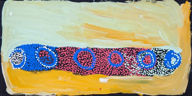 Australian Indigenous (Aboriginal and Torres Strait Islander) artwork by NOLA YURNANGURNU CAMPBELL of Warakurna Artists. The title is All of Patjarr. [407-18] (Acrylic on Canvas)