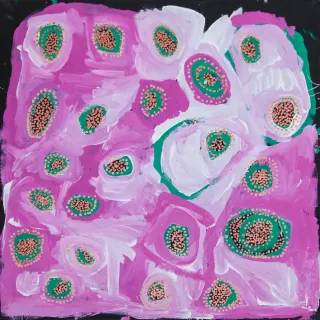 Australian Indigenous (Aboriginal and Torres Strait Islander) artwork by NOLA YURNANGURNU CAMPBELL of Warakurna Artists. The title is All of Patjarr. [483-18] (Acrylic on Canvas)