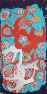 Australian Indigenous (Aboriginal and Torres Strait Islander) artwork by NOLA YURNANGURNU CAMPBELL of Warakurna Artists. The title is All of Patjarr. [386-19] (Acrylic on Canvas)