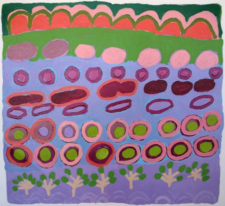 Australian Indigenous (Aboriginal and Torres Strait Islander) artwork by EILEEN MOORE of Tangentyere Artists. The title is Anatye & Hills - Kaytetye Story. [TAEM10C3945] (Acrylic on Canvas)