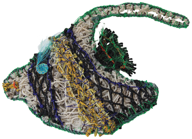 Australian Indigenous (Aboriginal and Torres Strait Islander) artwork by KATHLEEN KETCHELL of Erub Erwer Meta. The title is Angel Fish. [14-63] (Ghost Nets & Twine)