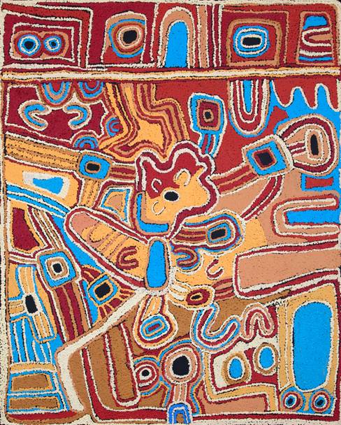 Australian Indigenous (Aboriginal and Torres Strait Islander) artwork by PUNA YANIMA of Mimili Maku Arts. The title is Antara. [54-2012] (Acrylic on Linen)