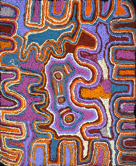 Australian Indigenous (Aboriginal and Torres Strait Islander) artwork by KATHLEEN TJAPALYI of Mimili Maku Arts. The title is Antara. [74-2011] (Acrylic on Linen)