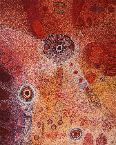 Australian Indigenous (Aboriginal and Torres Strait Islander) artwork by NGUPULYA PUMANI of Mimili Maku Arts. The title is Antara. [108-18] (Acrylic on Linen)