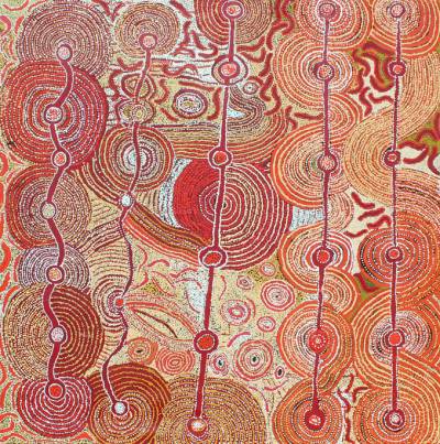 Australian Indigenous (Aboriginal and Torres Strait Islander) artwork by VARIOUS TJALA ARTISTS (COLLABORATIVE) of Tjala Artists. The title is Anumara Tjukurpa. [296-12] (Acrylic on Linen)