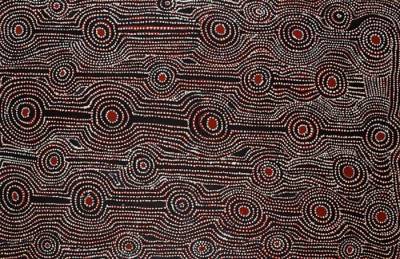 Australian Indigenous (Aboriginal and Torres Strait Islander) artwork by HECTOR TJUPURU BURTON of Tjala Artists. The title is Anumara Tjukurpa. [553-06] (Acrylic on Linen)