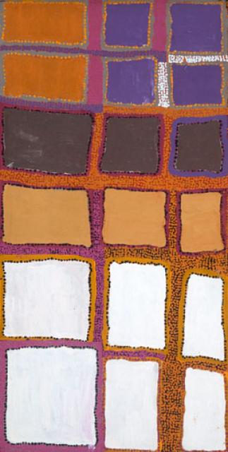 Australian Indigenous (Aboriginal and Torres Strait Islander) artwork by TIGER YALTANGKI of Iwantja Artists. The title is Apu Hills. [475-12] (Acrylic on Canvas)