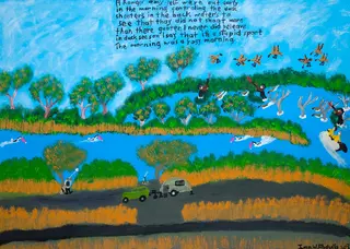 Australian Indigenous (Aboriginal and Torres Strait Islander) artwork by IAN ABDULLA of Miscellaneous Artists. The title is A Ranger and myself…. [n/a] (Acrylic on Canvas)