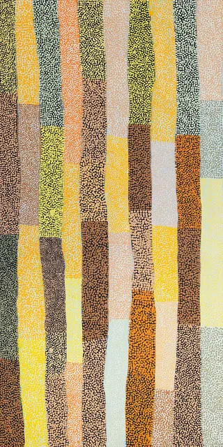 Australian Indigenous (Aboriginal and Torres Strait Islander) artwork by TJULKIWA ATIRA ATIRA of Ninuku Arts. The title is Arulya. [15-109] (Acrylic on Belgian Linen)