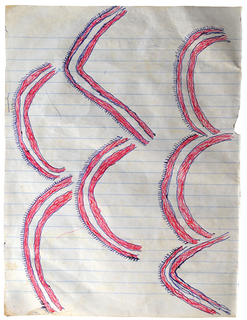 Australian Indigenous (Aboriginal and Torres Strait Islander) artwork by FATE SAVARI (ISAWDI) of Omie Artists. The title is Avin’e - Moon. [12-201] (Ink on Schoolbook Paper)