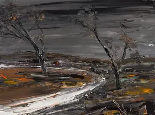 Australian Indigenous (Aboriginal and Torres Strait Islander) artwork by AMANDA PENROSE HART of Miscellaneous Artists. The title is Blackend Afternoon. [APH201706007] (Oil on Canvas)