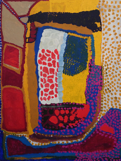 Australian Indigenous (Aboriginal and Torres Strait Islander) artwork by DAISY JAPULIJA of Mangkaja Artists. The title is Billabongs. [183/14] (Atelier Acrylic Paint on 14oz Canvas)