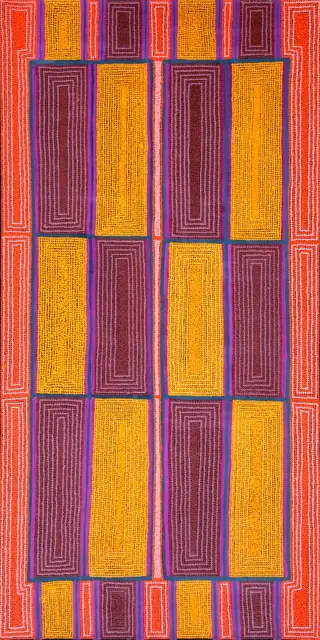 Australian Indigenous (Aboriginal and Torres Strait Islander) artwork by SELINA WISE of Warlayirti Artists (Balgo). The title is Billiluna. [156/10] (Acrylic on Linen)