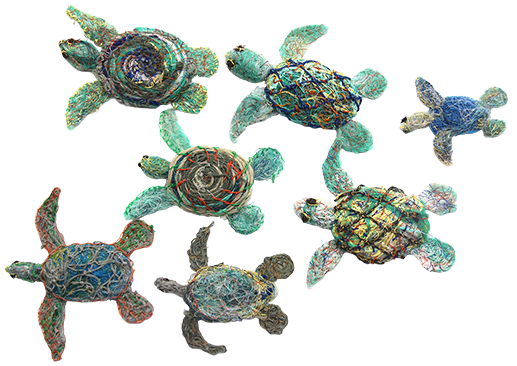 Australian Indigenous (Aboriginal and Torres Strait Islander) artwork by LYNNETTE GRIFFITHS of Miscellaneous Artists. The title is Baby Turtles. [LG201705004] (Ghost Nets, Rope & Twine)