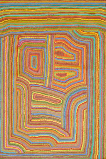Australian Indigenous (Aboriginal and Torres Strait Islander) artwork by LADY GORDON of Warlayirti Artists (Balgo). The title is Balgo. [1097/08] (Acrylic on Linen)
