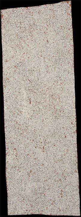 Australian Indigenous (Aboriginal and Torres Strait Islander) artwork by WUKUN WANAMBI of Buku-Larrnggay Mulka (Yirrkala). The title is Bamurrungu. [3540Z] (Natural Earth Pigments on Bark)