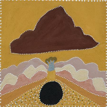 Australian Indigenous (Aboriginal and Torres Strait Islander) artwork by BETTY CARRINGTON of Warmun Artists. The title is Barrowlban. [WAC 094/09] (Natural Ochre and Pigments on Canvas)