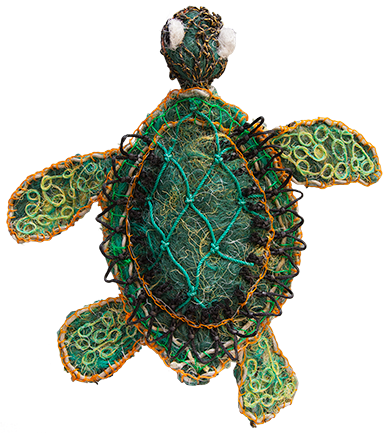 Australian Indigenous (Aboriginal and Torres Strait Islander) artwork by RACY OUI-PITT of Erub Erwer Meta. The title is Barry. [16-29] (Ghost Nets & Twine)