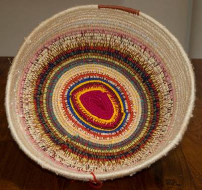 Australian Indigenous (Aboriginal and Torres Strait Islander) artwork by NANCY TAYLOR of Martumili Artists. The title is Basket. [08-1067] (Spinifex and Acrylic Wool)