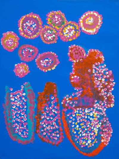 Australian Indigenous (Aboriginal and Torres Strait Islander) artwork by PAULA PAUL of Mornington Island Artists. The title is Big Oysters. [2743-L-PP-1107] (Synthetic Polymer Paint on Linen)