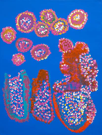 Australian Indigenous (Aboriginal and Torres Strait Islander) artwork by PAULA PAUL of Mornington Island Artists. The title is Big Oysters. [2743-L-PP-1107] (Synthetic Polymer Paint on Linen)