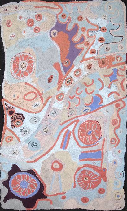Australian Indigenous (Aboriginal and Torres Strait Islander) artwork by ANGKALIYA CURTIS of Tjungu Palya Artists. The title is Billynya. [12479] (Acrylic on Linen)