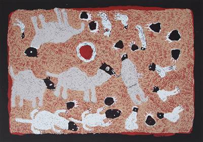 Australian Indigenous (Aboriginal and Torres Strait Islander) artwork by ANGKALIYA CURTIS of Tjungu Palya Artists. The title is Billynya. [PB9-39/40] (Silkscreen Print - Edition of 40)