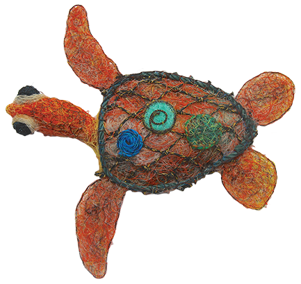 Australian Indigenous (Aboriginal and Torres Strait Islander) artwork by ELLAROSE SAVAGE of Erub Erwer Meta. The title is Blamey. [16-88] (Ghost Nets, Rope & Twine)