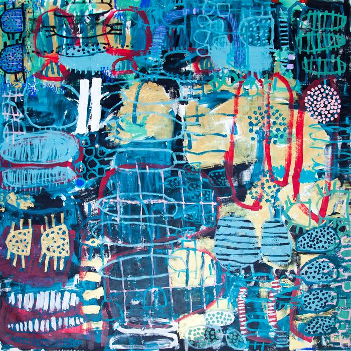 Australian Indigenous (Aboriginal and Torres Strait Islander) artwork by NAOMI HOBSON of Miscellaneous Artists. The title is Blue Reef  At Night. [NH201806006] (Acrylic on Linen)