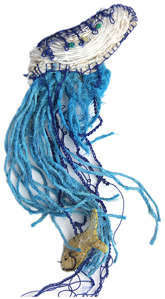 Australian Indigenous (Aboriginal and Torres Strait Islander) artwork by JIMMY JOHN THAIDAY of Erub Erwer Meta. The title is Blue String. [16-168] (Rope & Twine)