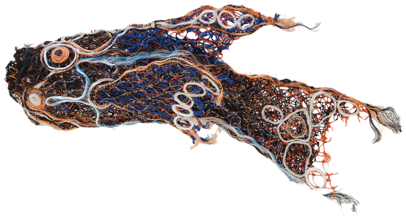 Australian Indigenous (Aboriginal and Torres Strait Islander) artwork by MARION GAEMERS of Miscellaneous Artists. The title is Brown Fish. [MG_2015_02] (Ghost Nets over Wrapped Chicken Wire, Rope & Twine)