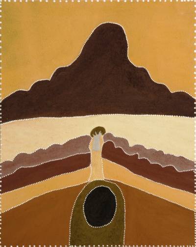 Australian Indigenous (Aboriginal and Torres Strait Islander) artwork by BETTY CARRINGTON of Warmun Artists. The title is Budubun. [069/08] (Natural Ochre and Pigments on Canvas)