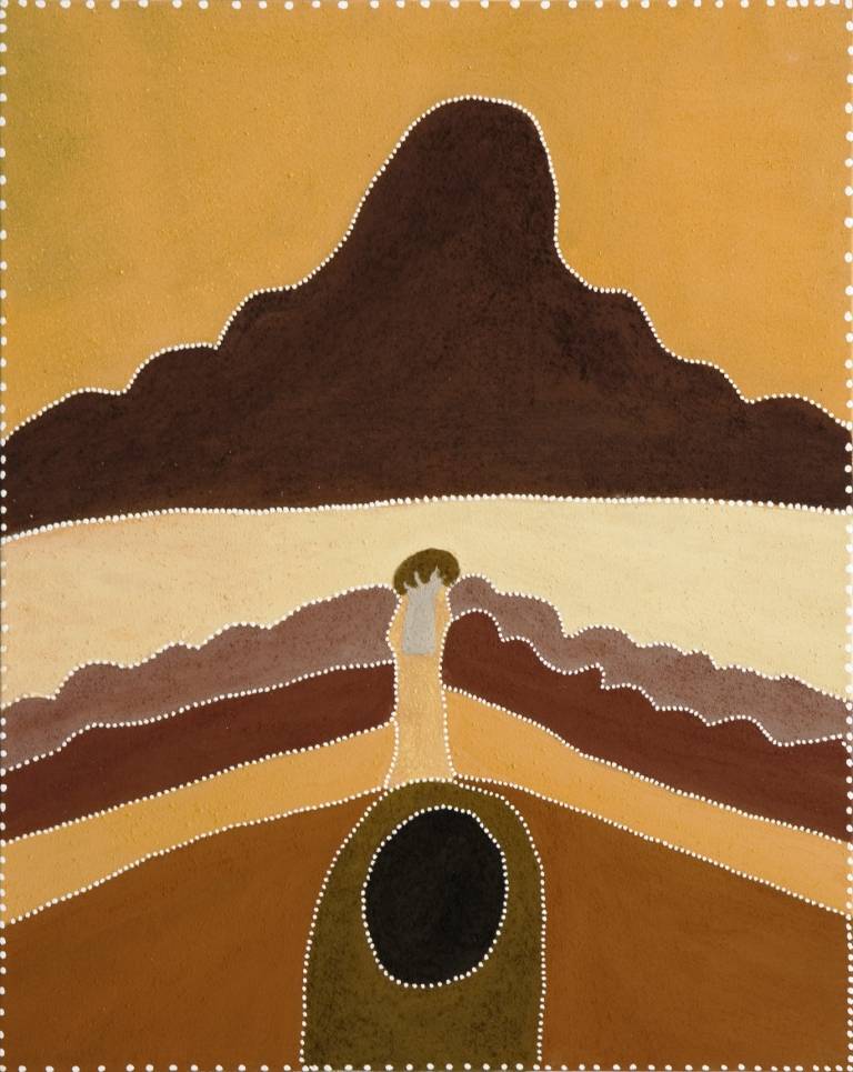 Australian Indigenous (Aboriginal and Torres Strait Islander) artwork by BETTY CARRINGTON of Warmun Artists. The title is Budubun. [069/08] (Natural Ochre and Pigments on Canvas)