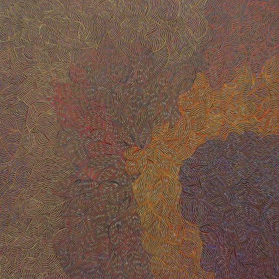 Australian Indigenous (Aboriginal and Torres Strait Islander) artwork by EVA NARGOODAH of Mangkaja Artists. The title is Bush fire (Warlu). [444/14] (Atelier Acrylic Paint on 14oz Canvas)