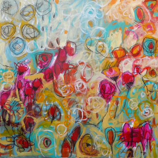 Australian Indigenous (Aboriginal and Torres Strait Islander) artwork by ROBBI NEAL of Miscellaneous Artists. The title is By The Water. [RN191121L] (Oil and Acrylic on Linen)