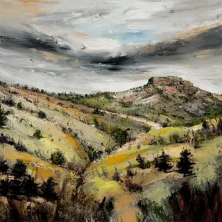 Australian Indigenous (Aboriginal and Torres Strait Islander) artwork by AMANDA PENROSE HART of Miscellaneous Artists. The title is Crowns Ridge Capertee. [APH201706018] (Oil on Canvas)