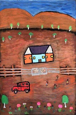 Australian Indigenous (Aboriginal and Torres Strait Islander) artwork by ELIZABETH BEASLEY of Tangentyere Artists. The title is Canteen Creek, My Home. [TAEB09C3533] (Acrylic on Canvas)