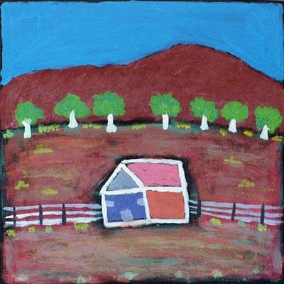 Australian Indigenous (Aboriginal and Torres Strait Islander) artwork by ELIZABETH BEASLEY of Tangentyere Artists. The title is Canteen Creek, My Home. [TAEB10C3950] (Acrylic on Canvas)