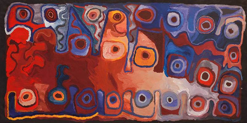 Australian Indigenous (Aboriginal and Torres Strait Islander) artwork by ANGKALIYA CURTIS of Tjungu Palya Artists. The title is Cave Hill. [17-007] (Synthetic Polymer on Linen)