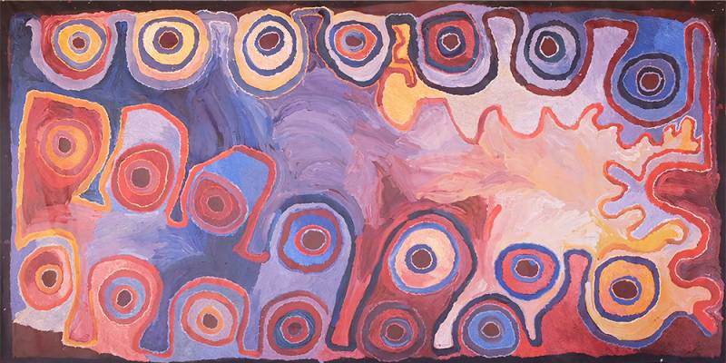 Australian Indigenous (Aboriginal and Torres Strait Islander) artwork by ANGKALIYA CURTIS of Tjungu Palya Artists. The title is Cave Hill. [18-021] (Synthetic Acrylic Polymer Paint on Linen)