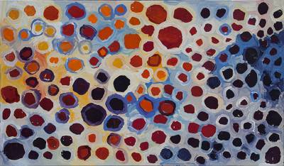 Australian Indigenous (Aboriginal and Torres Strait Islander) artwork by HELEN CURTIS of Tjungu Palya Artists. The title is Cave Hill. [18-031] (Synthetic Acrylic Polymer Paint on Linen)