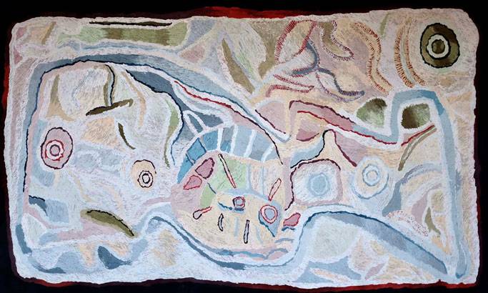 Australian Indigenous (Aboriginal and Torres Strait Islander) artwork by ANGKALIYA CURTIS of Tjungu Palya Artists. The title is Cave Hill. [15-500] (Synthetic Polymer on Linen)