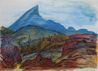 Australian Indigenous (Aboriginal and Torres Strait Islander) artwork by RIENHOLD INKAMALA of Ngurratjuta Iltja Ntjarra (Many Hands). The title is Central Mt. Wedge, NT. [175-15] (Watercolour with Board Backing)