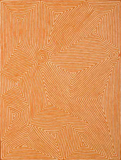 Australian Indigenous (Aboriginal and Torres Strait Islander) artwork by GEORGE TJUNGURRAYI of Papunya Tula Artists. The title is Claypan Site - Kirrimalunya. [GT0603199] (Acrylic on Belgian Linen)
