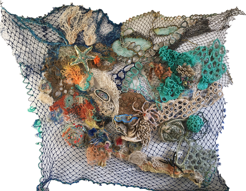 Australian Indigenous (Aboriginal and Torres Strait Islander) artwork by MARION GAEMERS of Miscellaneous Artists. The title is Coral Panel 1. [MG201705001] (Ghost Nets, Beach Debris, Rope & Twine)